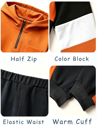Image of Boys Clothes Long Sleeve Color-blocked Hoodie Top and Pants 2PCS Winter Sweatsuits Fall Boys Outfits 2-8 Years