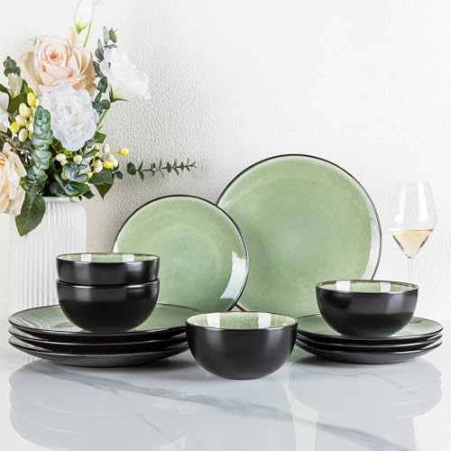 GBhome Steingut Geschirrset 4 Personen, 12-tlg Reaktive Glasur...