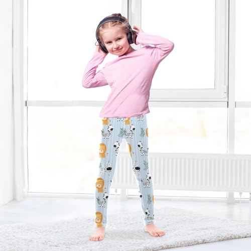 ALAZA Girls' Leggings Children's Yoga Pants Skinny Printed Dance Lion Zebra Blue Stripe Comfortable 4T3