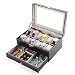 PENGKE Watch Box Organizer 2 Tier PU Leather Watch Case Display Organizer for Jewelry Watch,Rings,Lock and Glass top