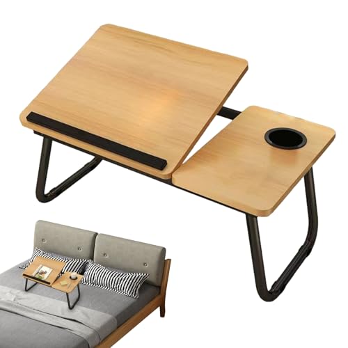 Bandeja de cama con patas plegables - Mesa de bandeja de cama grande | Mesa de ordenador portátil ajustable escritorio plegable | Bandeja portátil con soporte para tazas para sofá cama suelo |