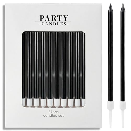 24-Count Long Thin Birthday Candles Tall Black Candles Cake Toppers Cake Candles Party Supplies Birthday Decorations