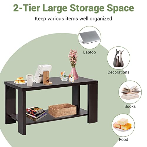 Costway Coffee Table With Storage Shelf, 2-Tier Rectangular Cocktail Tea Table, Espresso Wooden Sofa Central Table For Living Room, Office, Reception Room, Easy Assembly #TOP3