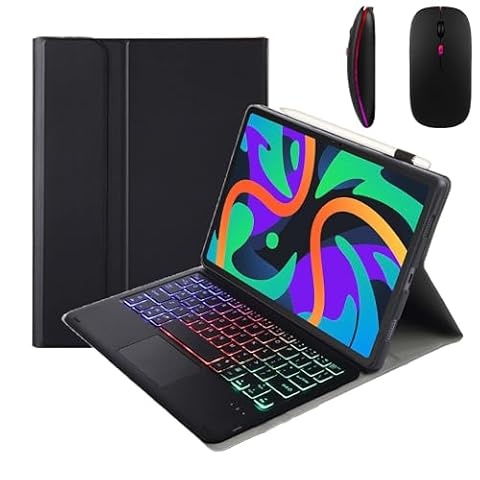 GUPENAA Etui z Klawiaturą do Lenovo Tab P11 Pro Gen 2 / Pro 11.2" 2022 (TB-132FU/ TB-138FC), 7 Kolorów Podświetlenia, Magnetyczna Odłączana Bezprzewodowa Klawiatura Bluetooth z Myszą,Black