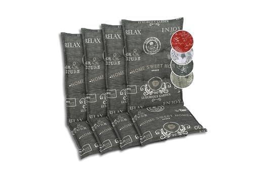 GO-DE Textil Bequeme und attraktive Polsterauflagen für Hochlehner-Gartenstühle (4er-Set, Stempel anthrazit, Hochlehner)