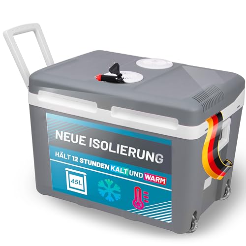 45 Liter Kühlbox elektrisch 12V 230V KÜHLEN und WÄRMEN Thermoelektrische Kühlbox mit Rollen Auto LKW, Mini-Kühlschrank, Thermobox für Auto, Boot, Camping leise ECO Modus