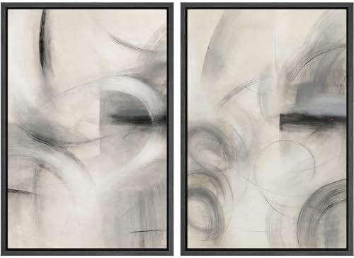 SIGNLEADER Framed Canva Print Wall Art Set Black and White Abstract Minimalist Swirl Line Illustrations Modern Relax/Calm Multicolor for Living Room, Bedroom, Office - 16"x24"x2 Black