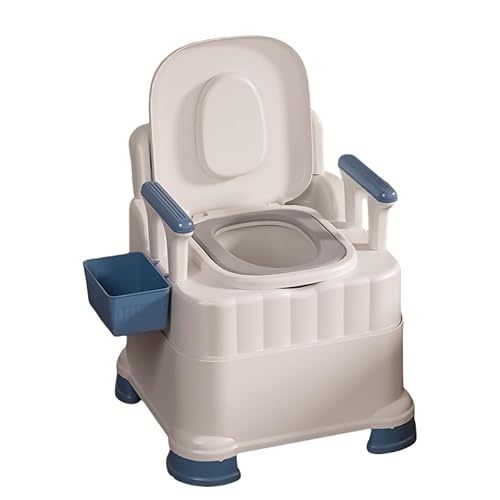Quxxuol ポータブルトイレ 介護用トイレ トイレチェア 簡易便器 防災グッズ 非常用 高齢者、妊婦、子供、運動障害のある人に適しています (PUクッション + 背もたれ +高めのベース,ブルー)