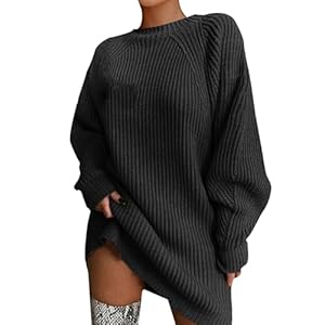 Couawaticy Robe pull à manches longues pour femme - Robe tunique boutonnée avec poches, gris foncé, XL