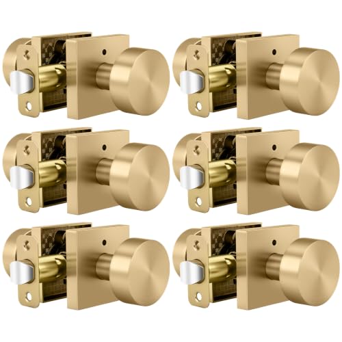 Goldenwarm Champagne Bronze Door Knobs Interior Zinc Alloy Warm Brass Interior Door Knobs for Bathroom & Bedroom Privacy Door Knob with Emergency Release Adjustable & Reversible - 6 Pack