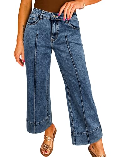 Astylish Women's Stretchy Breathable Flared Wide Leg High Waisted Jeans