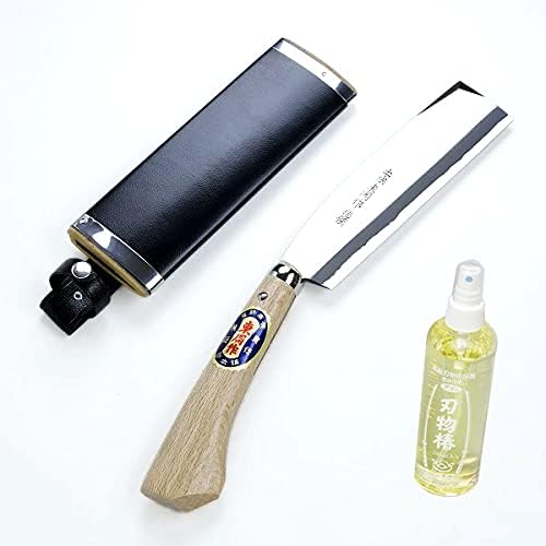 本場土佐 火造り鉈 最高級 腰ナタ片刃 白紙 鋼 細身 195 mm + 椿油 245ml セット