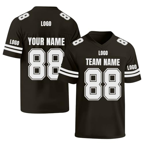 Camiseta de Fútbol Americano Personalizada con Nombre y Número para Grandes y Pequeños   Tallas S a 7XL   Múltiples Colores   Ideal para Aficionados y Jugadores Negro