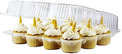 Chefible 12 Compartment Cupcake Container - Set of 4 | Plastic Disposable, Dozen Cavity, Cupcake Carrier with Secure High Top Design
