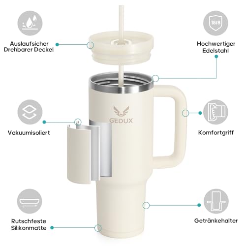 Image of Drinking Bottle with Straw, 1.2 L Thermal Mug with Handle, Leak-Proof