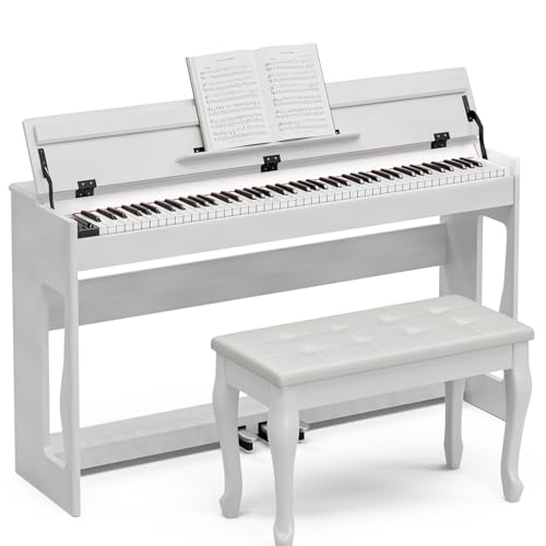 UMOMO 88 Weighted Key Digital Piano with Duet Piano Bench, Beginner Keyboard Piano Full Size Heavy Hammer Weighted Action Electric Piano Keyboard with USB MIDI, White