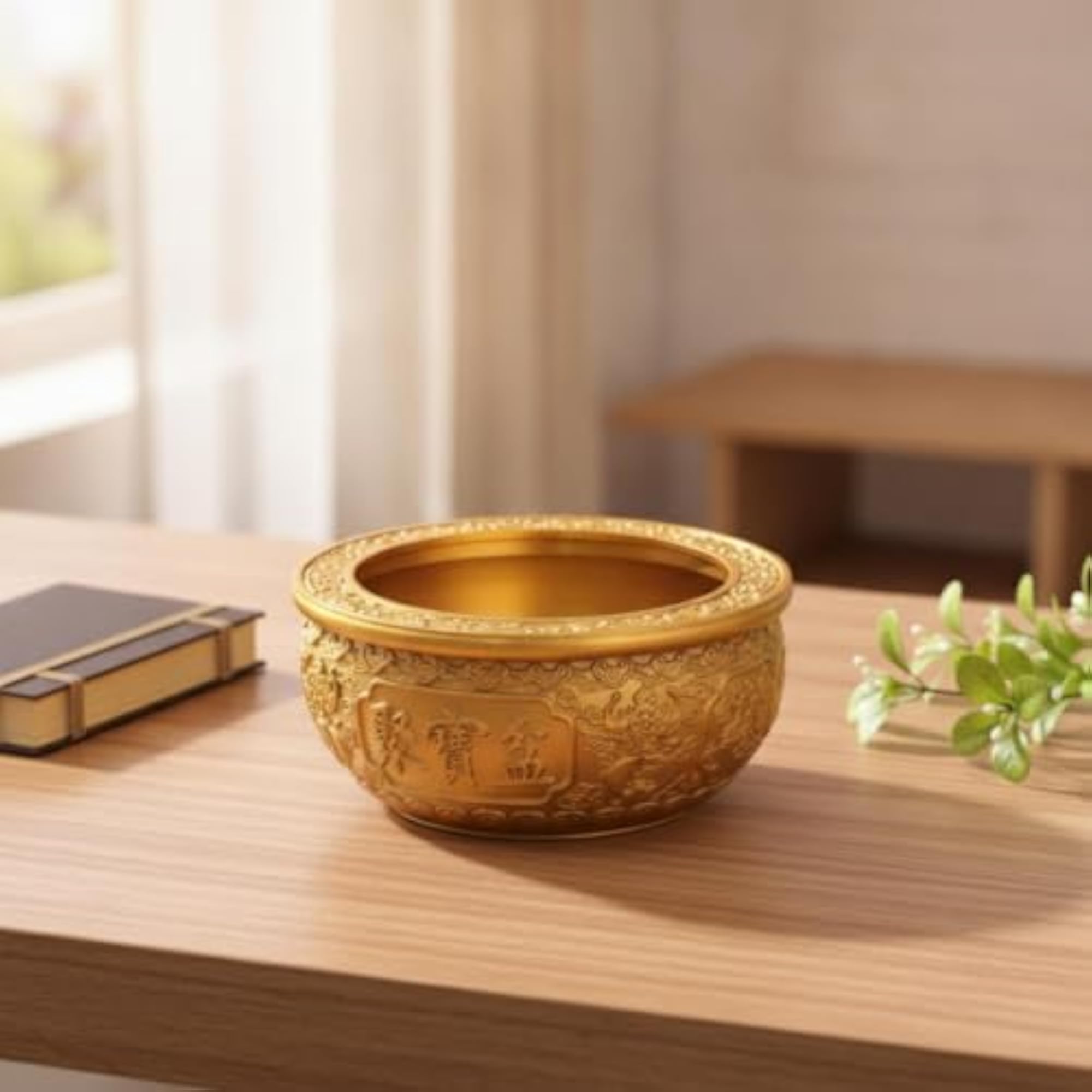 Basin with Embossed Patterns, Gold-Tone