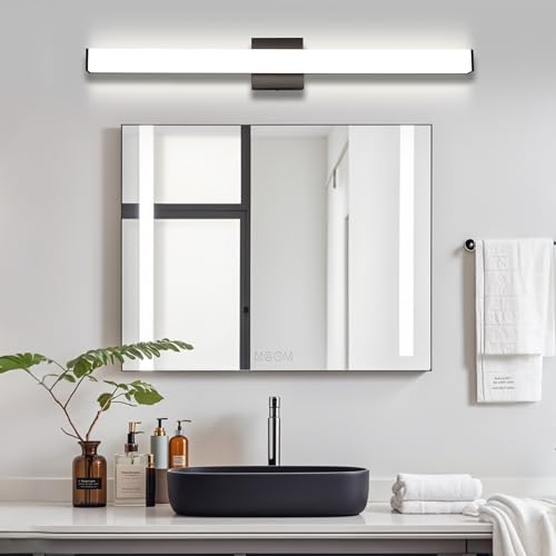 Image of Bathroom Vanity Light Brushed Nickel Square LED 24 inch 14W 4000K Natural White Light Wall Bar Lighting Fixtures Over Mirror (Matte Black, 31.5in 4000K Dimmable)