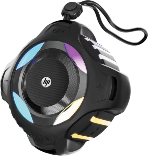 Image of HP S305 Wireless Bluetooth Speaker (A20QDAA) | RGB LED Lights | Bluetooth 5.3 | IPX7 Waterproof | 20-Hour Playtime | Built-in Mic | USB-C Charging | Volume Control | Portable | Black (Black) (A20QDAA)