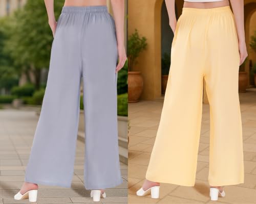 Image of Buy That Trendz Palazzo Pants for Women Rayon Elasticated Regular Fit Flared Wide Leg M to 6XL Pack of 2