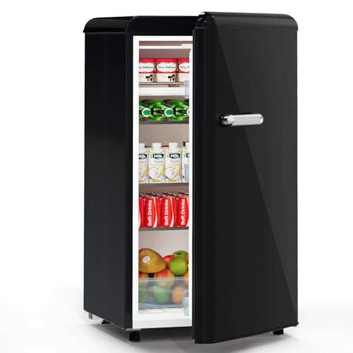 Devoko 75L Kühlschrank mit Gefrierfach in Schwarz–Retro Kühlschrank (Fridge/Refrigerator) mit 2...