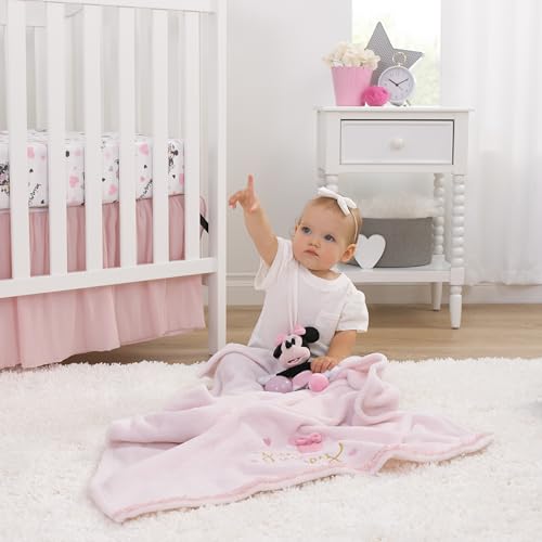 Image of Disney Minnie Mouse My Happy Place Baby Blanket - Super Soft Plush Appliqued Throw 30 x 40 Inch, Cozy Infant Stroller Travel Blanket for Girls