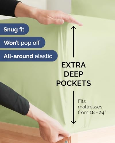 Image of Flex Top Split Head King Sheet Set - 4 Piece Extra Deep - Light Sage Green