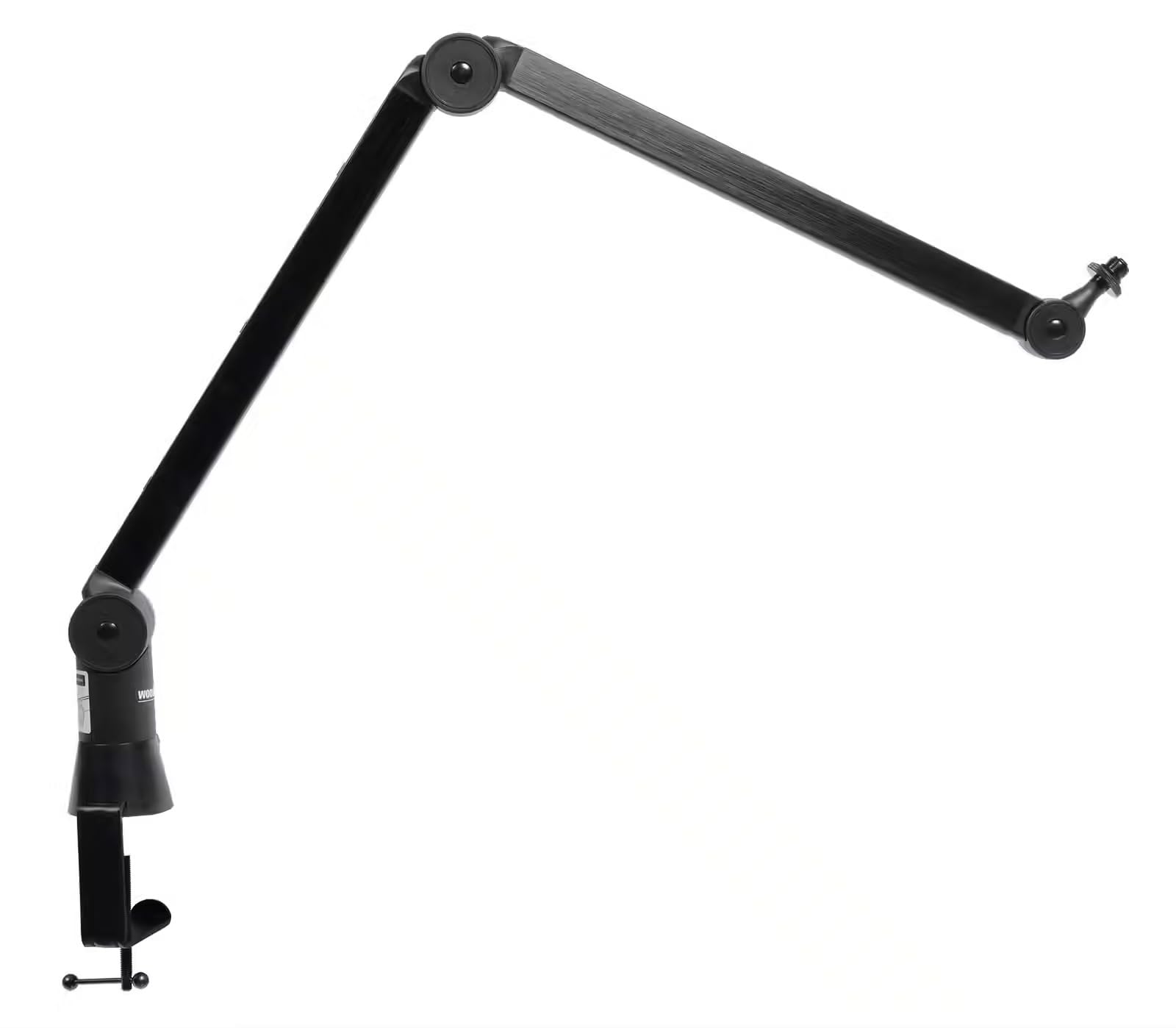 WOODBRASS MS04 Stand Podcast - Brazo articulado micro tipo broadcast para podcast y radio, montaje de mesa ajustable de 1 a 55 mm, gestión de cables integrada, soporte micro metálico negro para home