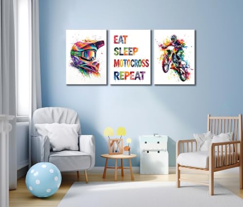 Image of Frimeeme Motocross Canvas Wall Art, Boys Teen Room Decor,12x16 in, Set of 3