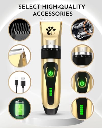 Image of Coldspot Dog Clippers for Grooming, B728, Gold | 2‑Speed, Low 60dB Noise, Type-C, White‑Ceramic Blades, Pet Grooming Kit for Small & Large Dogs and Cats with Thick Coats