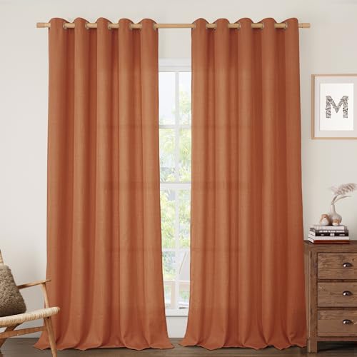Image of LAMIT Linen Curtains 84 Inch for Living Room 2 Panels, Terracotta Light Filtering Faux Linen Textured Panels Grommet Semi Sheer Soft Window Fall Drapes for Bedroom /Farmhouse, 60 x 84 Inch
