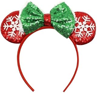 CSDPC Christmas Mouse Ears Headband, Sequin Bow Headbands for Cartoon Princess Costume Cosplay Decoration, Glitter Snowflake Hair bands Hair Accessories for Christmas Decorations Party Supplies