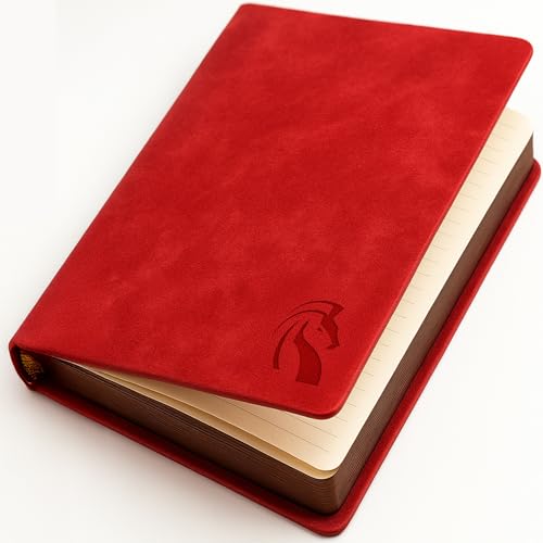 LeStallion Red Notebook For Writing - 120GSM A5 Red Journal For Fountain Pens - 210 Numbered Pages, Table Contents | High End Soft Cover Faux Leather Journal