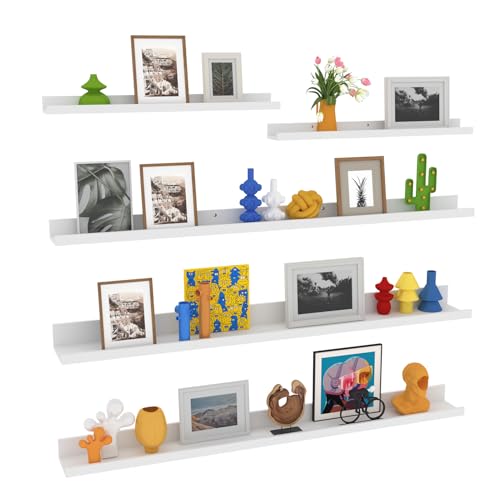 Lyeasw White Floating Shelves for Wall 47 Inch Long, Set of 5 Tiered-Depth Wall Shelves, Picture Ledge Shelf for Living Room, Bedroomï¼ŒKitchen, Office, Bathroom, Nursery