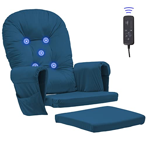 Image of Paddie Blue Massage Glider Rocker Replacement Cushions Set with Storage Velvet Washable for Gliding Rocking Chair, 5PCS