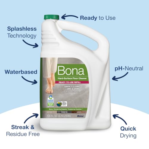 Bona Multi-Surface Floor Cleaner Refill - 128 fl oz - Unscented | Refill for Bona Spray Mops and Spray Bottles - Residue-Free Cleaning Solution for Stone, Tile, Laminate, and Vinyl Floors