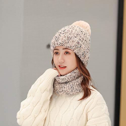 Bonnet tricoté femme avec foulard hiver chaud casquette dames fille