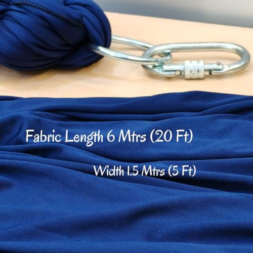 Image of Streetup India Lycra Fabric Aerial Swing /Yoga Hamock With 20 Feet Long Fabric With Carabiner, Ring and Mount Fastener (Neavy Blue)