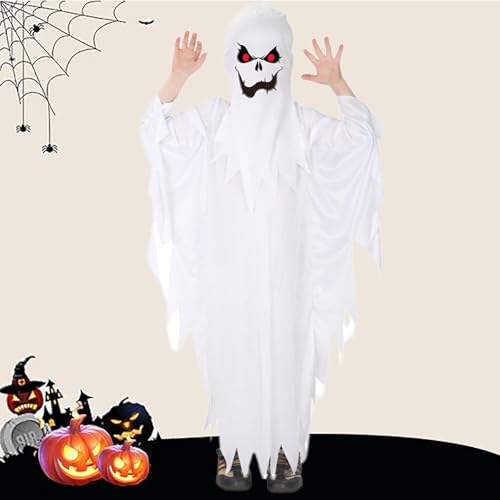 Unisex Halloween Dress Clothes White Ghos1 Cloak Kids Halloween Topic Spooky Trick-or-Treating Coat Outfit3
