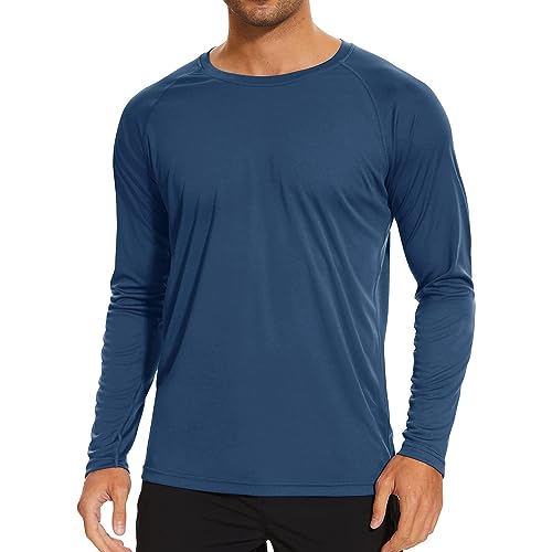 Men's Ice Silk Long Sleeve Shirts Quick Drying Breathable Undershirt Round Neck Sun Protection T-Shirt