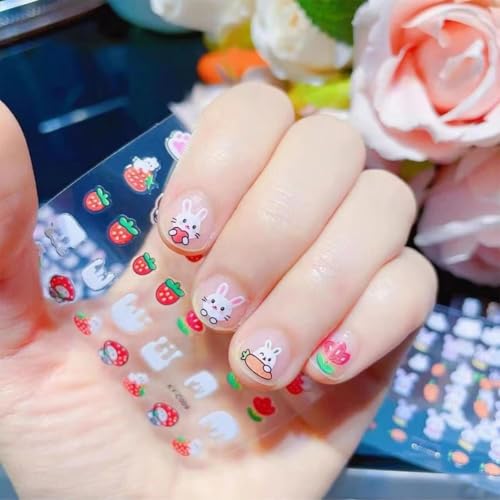 Image of MAYCREATE Cartoon Rabbit Nail Stickers for Kids, 30 Sheets 3D Self-Adhesive | Easy Peel and Press Application, Playful Detail Without Drying Time, Self-Adhesive Backing for DIY Manicures