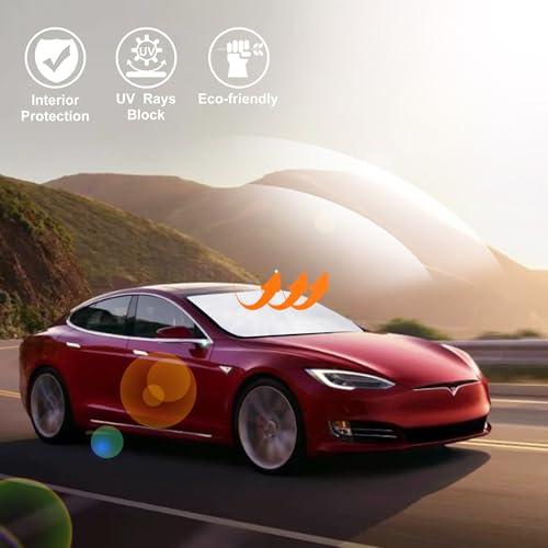 Image of Windshield Sun Shade Custom Fit 2012-2024 2025 2026 Tesla Model S Accessories (Fit Long Range /LR Model) Foldable Sunshade Sun Blocker Visor Protector