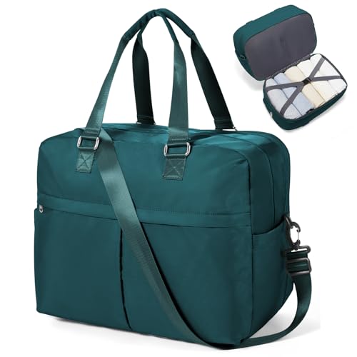 Image of Travel Duffle Bags for Women Men Expandable Personal Item Travel Bag Lightweight Weekender Overnight Carry on Bags for Airplanes Sport Gym Tote Ladies Beach Luggage Bag Peacock Blue