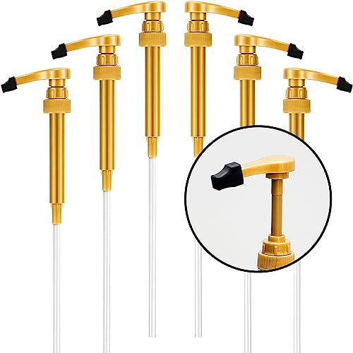 Image of Kigley 6 Pieces Coffee Syrup Pump Dispenser with Tip Cover Fits 750ml /25.4oz Bottles, Skinny Syrup Pump for Coffee Flavoring, Creamers, Caramel, Beverages, Dinning Cafe Bar Drinking Mixes(Gold)