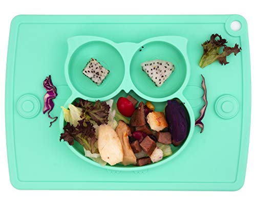 Linowos Silicone Divided Toddler Plates - Portable Non Slip Suction Plates Placemat For Children Babies And Kids Bpa Free Baby Dinner Plate Bowl (Owl-Cyan) #TOP26