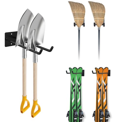 PercyEffie 14 Inches Extra Large Garage Hooks, 4 Pack Heavy Duty Tool Organizer Wall Mount Hangers, Long Utility Storage Hooks for Car Tires, Chairs, Ladders, Ropes, Garden Tools, Power Tools