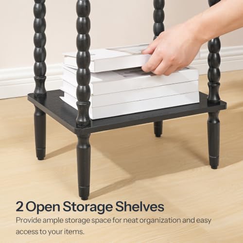 Image of HOOBRO End Table, 2-Tier Small Side Table with Spindle Legs, Nightstand with Storage Shelves, Sofa Side Table, for Small Space, Living Room, Bedroom, Black BK189BZ01