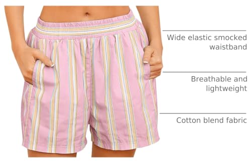 Image of MISSACTIVER Women Striped Boxer Shorts Elastic High Rise Pajama Bottoms Casual Lounge Shorts with Pockets Sleepwear