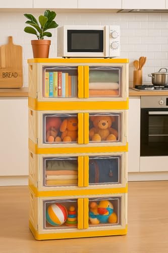 Image of MECHDEL Wardrobe Organizer for Storage /Polypropylene Foldable & Stackable Closet Basket /Cupboard Organizer for Clothes /Mounted Closet Systems (STORAGE BIN-ORANGE, 4PCS)