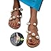 WYZXR Version Améliorée Femmes Confortables Sandales D'été À Bout Ouvert Perle Strass Plat Tongs Dames Plage Voyage Rome Pantoufles pour La Correction des Gros Orteils,Marron,43